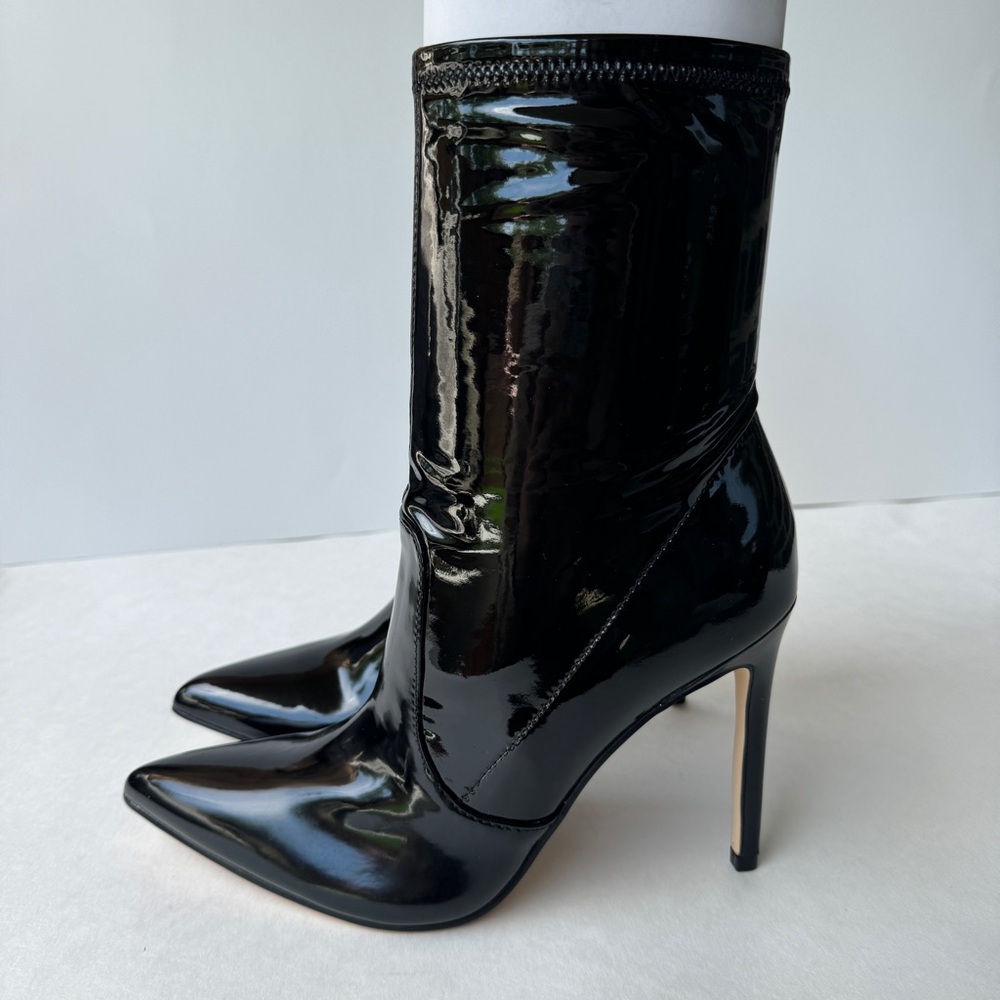 Nine West Black Patent Ankle Booties | Pointed Toe Stiletto Heel Like New - Picture 8 of 9